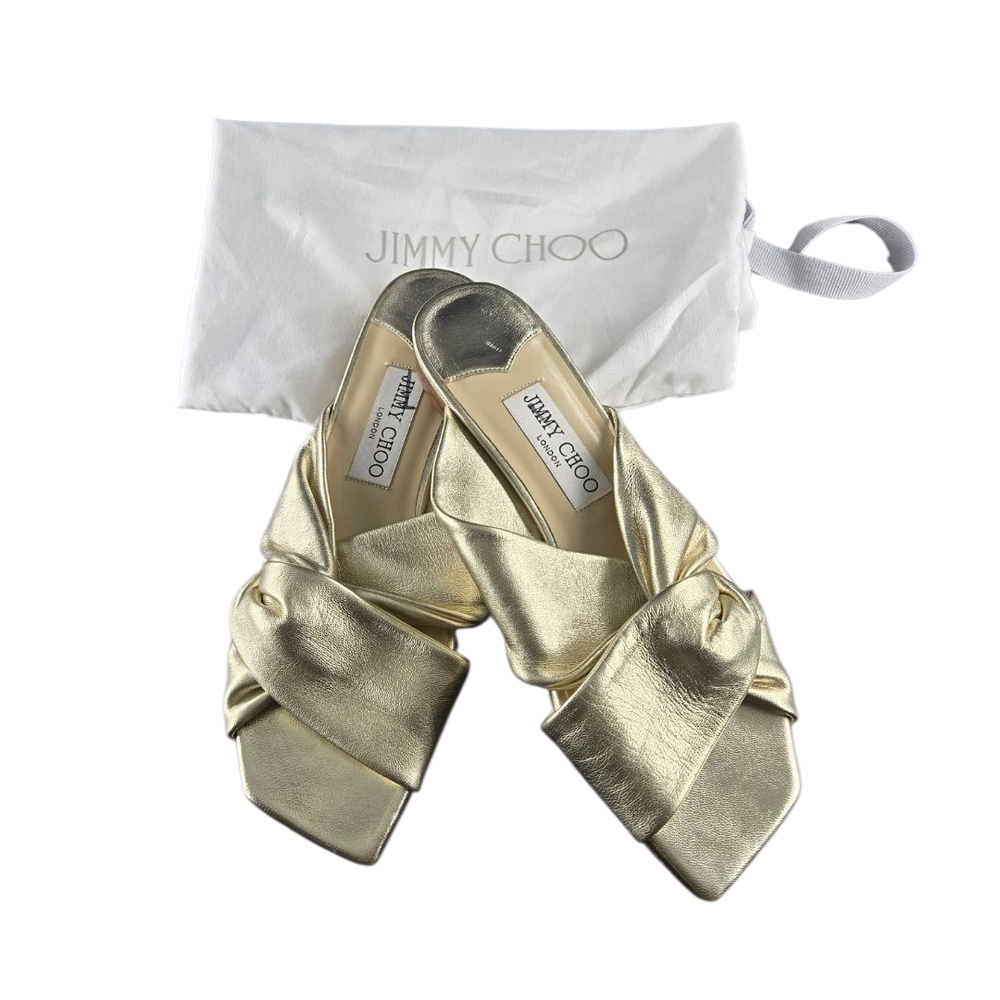 Jimmy Choo Narisa Champagne Gold Flat Slide Sandals, size 37.5